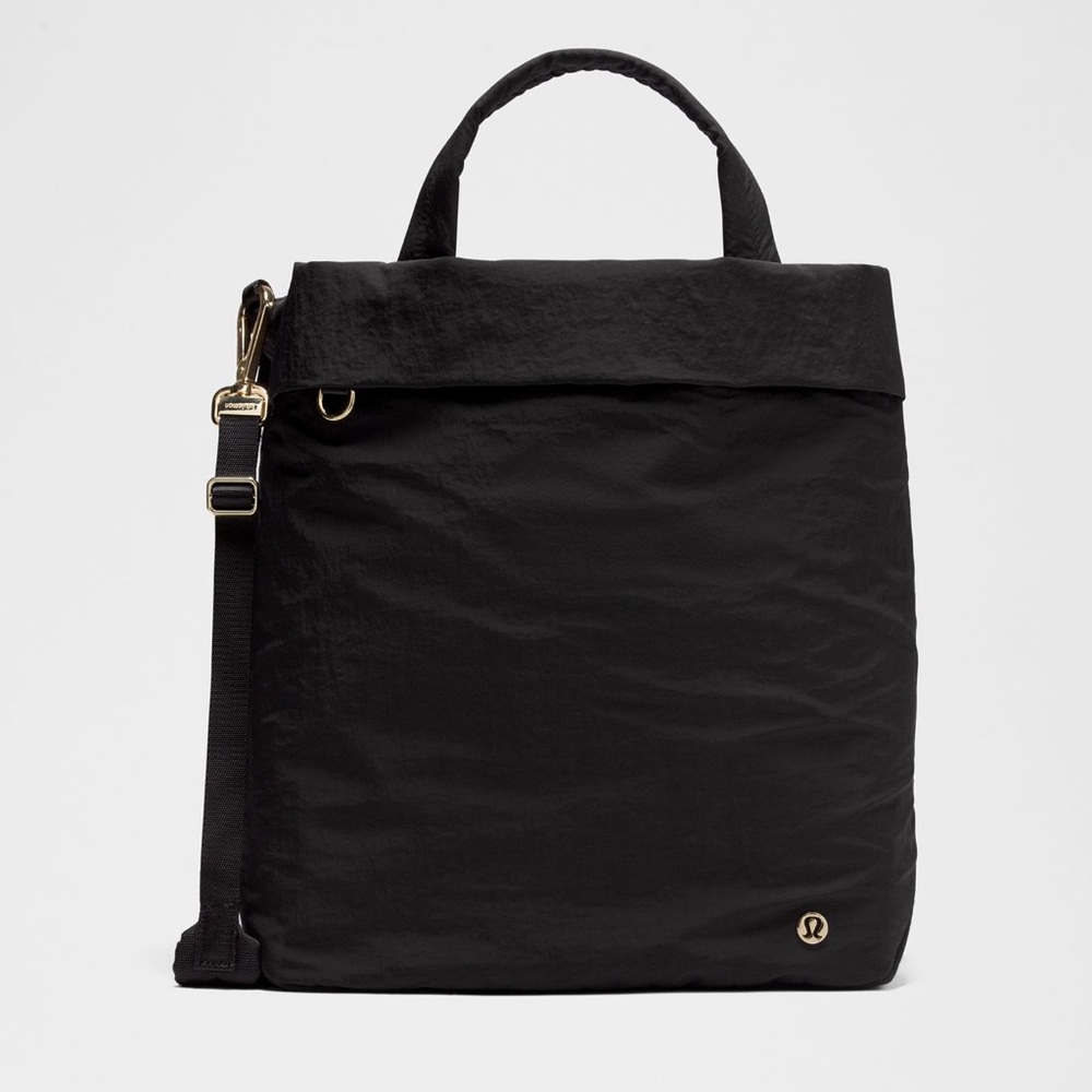 lululemon athletica On My Level Black Quilted Tote with Gold Accents 20 L